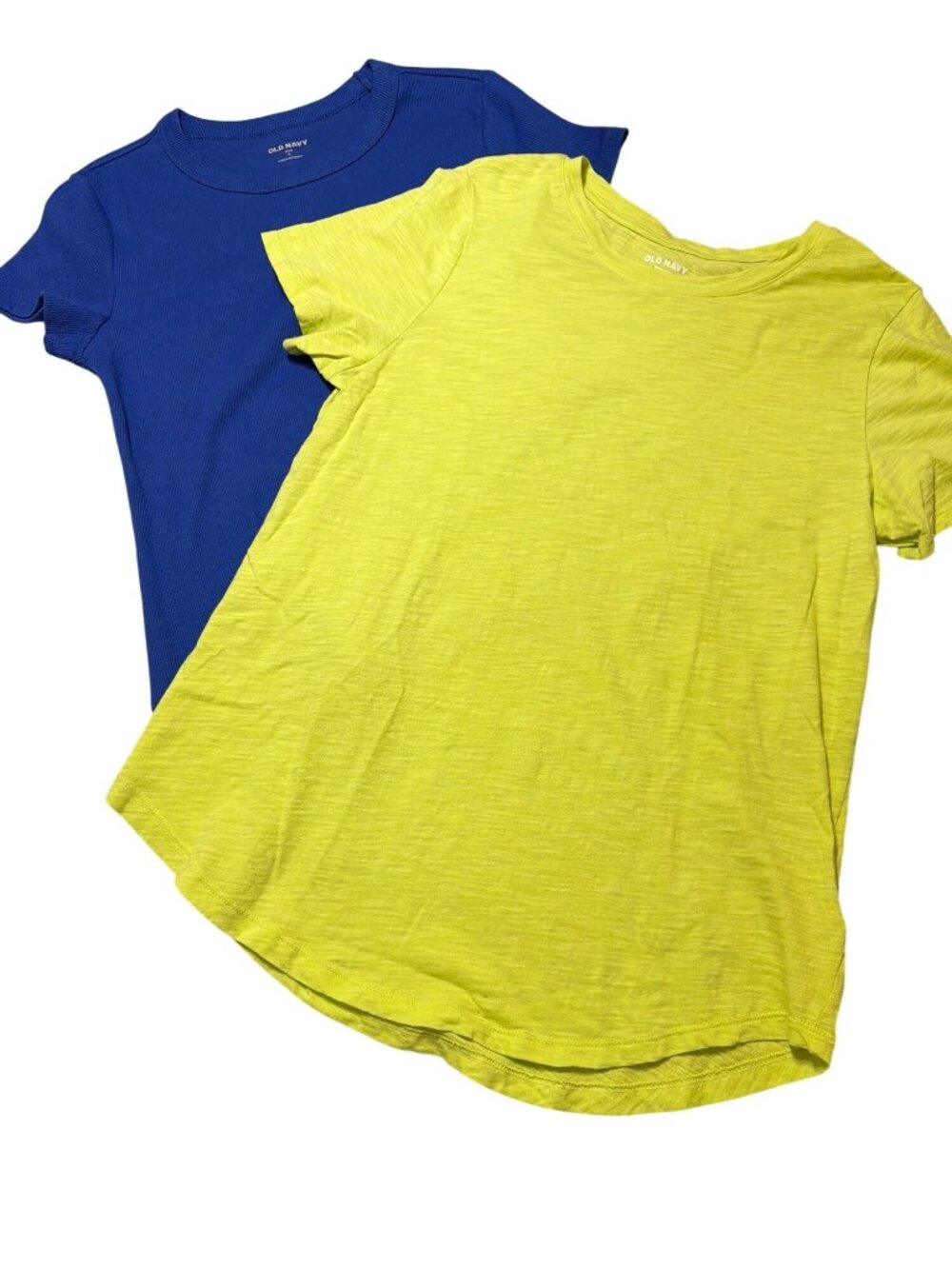 2 Old Navy Short Sleeve T Shirts Fitted Ribbed Blue Slub Lime Green Tops Sz M